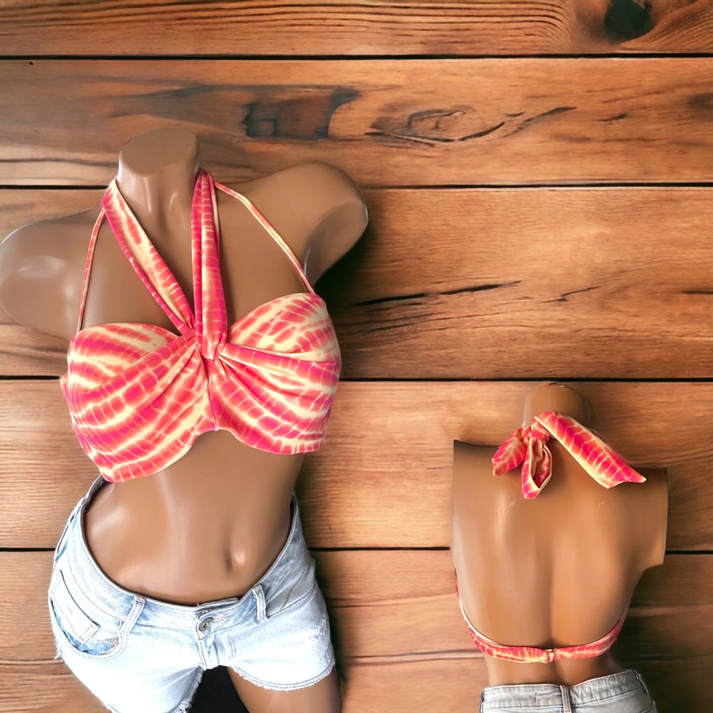 PINK l 3-way Sash tie l Bikini Top l Gorgeous Orange / Pink l Padded l L l EUC
